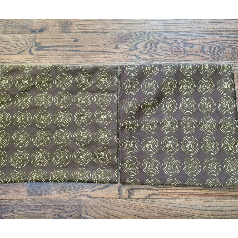 Pier 1 Imports Brown Green/Olive Concentric Dot Circle Set 2 Pillow Covers 18x18